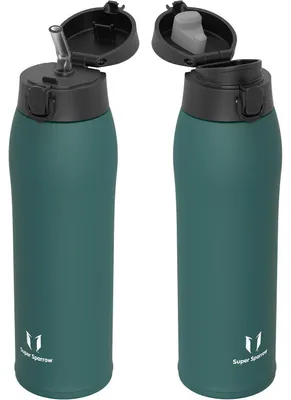 Immagine prodotto di Borraccia in acciaio inossidabile, da 350 a 950 ml, senza BPA, a prova di perdite, termica, con 2 tappi, color verde scuro