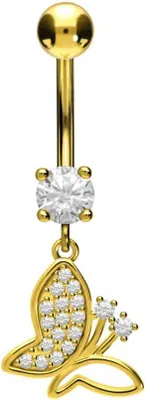 Produktbild von Bauchnabelpiercing Chirurgenstahl Bananabell mit Brass-Design KRISTALLSCHMETTERLING