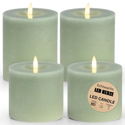 Image de Bougies LED de 4 cire, flamme vacillante, Ø 10 cm, sauge