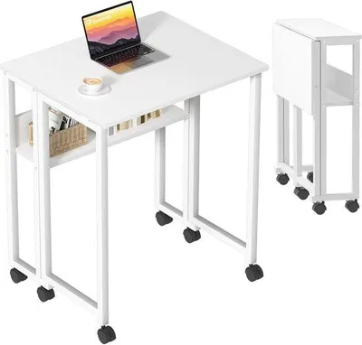 Immagine prodotto di Scrivania portatile con rotelle Kleinportabel - Scrivania trasportabile per piccoli spazi di lavoro - Bianca - 63x50 cm