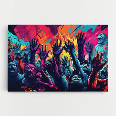 Produktbild von ARTHUB® Leinwandbild 80x120 cm, Graffiti Animals | Wohnzimmerdekoration, Hängende Bilder, Wanddekoration, Heimdekoration, Moderne, Graffiti