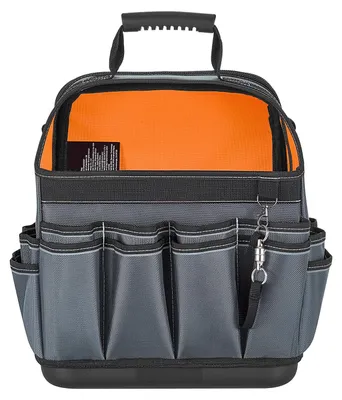 Obrázek produktu pro SucceBuy Otevřená brašna na nářadí, 33,5 x 23 x 39 cm, úložná brašna s 24 vnitřními a 15 vnějšími přihrádkami, robustní organizér nářadí vyrobený z voděodolného polyesteru, s popruhem přes rameno a rukojetí, vhodný pro profesionály