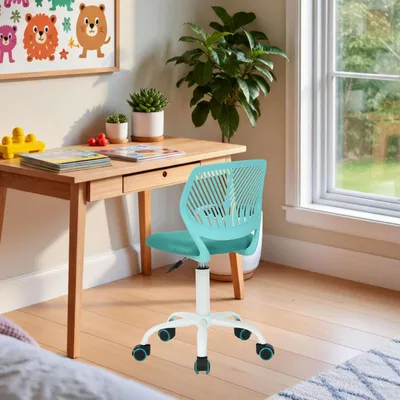 Imagen del producto de Silla infantil, silla ajustable en altura para escritorio, silla juvenil ergonómica de colores con respaldo y reposabrazos, silla giratoria con 5