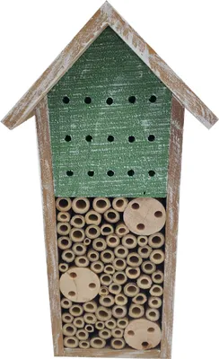 Produktbild von Dehner Natura Premium Insektenhotel Galway, Bienenhotel nachhaltig, Insektenhaus/Nistkasten für Bienen/Schmetterlinge/Käfer, ca. 15 x 30 x 13 cm, aus FSC-em Tannenholz/Bambus, braun/grün