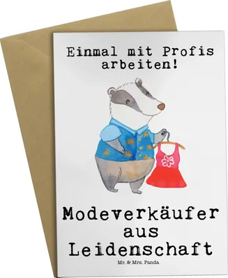 Produktbild von Mr. & Mrs. Panda Klappkarte Modeverkäufer Leidenschaft - Weiß - Geschenk, Witzig, Lustig, Fashion Store, osterkarte, Grußkarte, Verkäufer, dankeskarten, Grußkarten