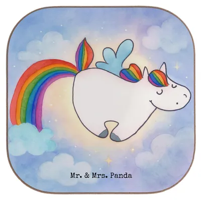 Produktbild von Mr. & Mrs. Panda Untersetzer für Gläser Einhorn Fliegendes Pferd Design - Weiß - Geschenk, Unicorn, Realität, Coaster, gläseruntersetzer, Tischuntersetzer, Glitzer, Glas