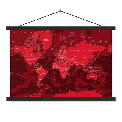 Produktbild von MuchoWow® Textilposter Weltkarte - Stabil - Rot 150x100 cm mit schwarzem Rahmen - Schlafzimmer