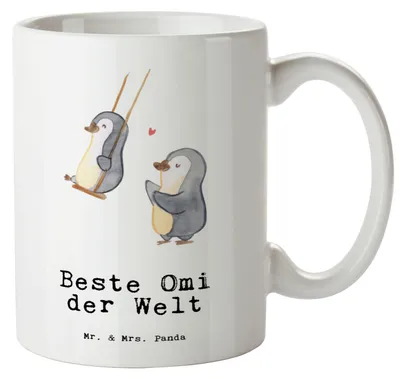 Produktbild von Mr. & Mrs. Panda Große Teetasse Pinguin Beste Omi der Welt - Weiß - Geschenk, Jumbo Tasse, Geburtstag, Oma, Kleinigkeit, Enkelin, Enkelkind, weisse, Geschenkidee, Pott