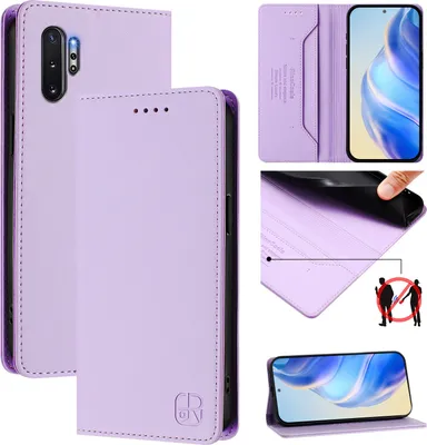 Produktbild von Lederhülle für Samsung Galaxy Note 10+/Note 10 Plus Hülle Flip Brieftasche Kartenfächern Ständer Schutzhülle Violett