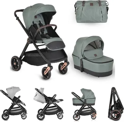 Produktbild von Cangaroo Kombikinderwagen Macan 2 in 1 Babywanne Sportsitz Tasche PolyurethanRäder Gurt grün