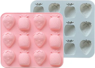 Produktbild von 2 Stück 3D Fruchtförmige Silikonformen Erdbeere Ananas Zum Selbermachen Von Kuchen, Keksen, Seifen, Zuckerpudding, Pralinen, Desserts, Kerzen, Dekoration