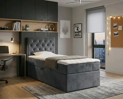 Produktbild von NORDELO Boxspringbett ELEGANTE 120x200 cm AMOR Velvet Grau Komplett-Set gepolstertes Einzelbett mit Stauraum, Matratze und 4 cm Visco-Topper, Bonellfederkernmatratze, T30-Schaum