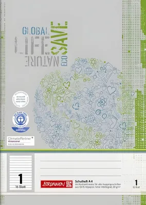Zdjęcie produktu dla BRUNNEN 104418101 Zeszyt ćwiczeń Recycled A4 14 linijek, kontrastowe linie, wszystkie podstawowe czcionki, Lin. 1 szaro-zielony