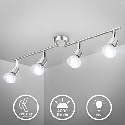 Produktbild von Deckenstrahler - 20W, 1600lm, LED, schwenkbar, inklusive 4x GU10, neutralweiß, matt-nickel