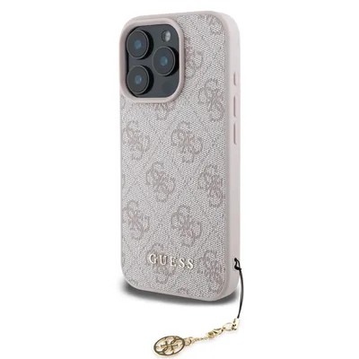 Zdjęcie produktu dla Guess Polyurethane4G Charm Case dla iPhone 16 Pro Max Pink Etui na telefon komórkowy Pokrowiec ochronny