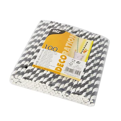 Produktbild von 100 brček na pití, papír Ø 6 mm - 20 cm černá/bílá "Pruhy"