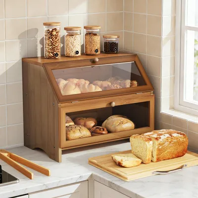 Bamboe brooddoos 2-laags mit Sichtfenster, 39x25x32 cm, braun