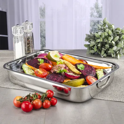 Produktbild von Auflaufform - Edelstahl - 2 Fallgriffe - H: 5cm - B: 35cm - T: 26cm