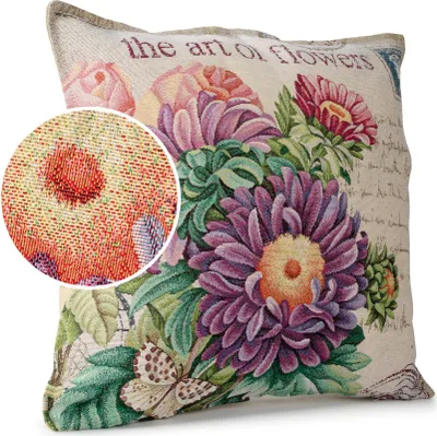 Produktbild von Dekokissen 45x45cm Kissenhülle mit Reißverschluss Sofakissen mit Füllung Blumen Gobelin bunt