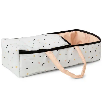 Produktbild von Skrallan Puppentragetasche Tragetasche für Puppen bis 45 cm weiß Punkte
