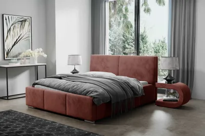 Produktbild von AGMAT Polsterbett FIGO mit Kopfteil, 160 x 200 cm, Doppelbett mit Bettkasten und Lattenrost aus Metall, Velourstoff: Rot