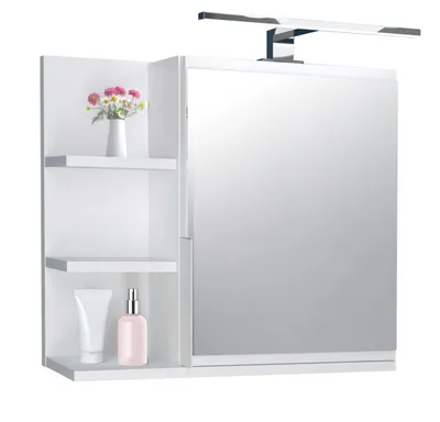Produktbild von Spiegelschrank 60x50 Weiß, Badezimmerschrank mit Ablagen, Badezimmerspiegel, Hängeschrank LED LAMPE - Links