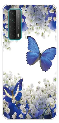 Immagine prodotto di Per Huawei P Smart 2021 Silicone TPU Motivo Farfalla Blu Custodia trasparente per cellulare