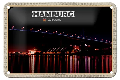 Produktbild von Blechschild Städte Hamburg Köhlbrandbrücke Nacht 18x12cm Dekoration