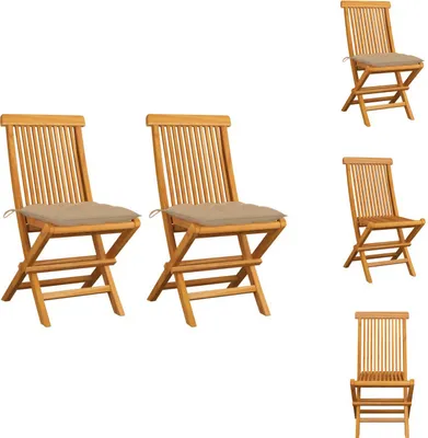 Immagine prodotto di vidaXL: Set di 2 sedie da giardino con cuscini beige, in legno massello di teak