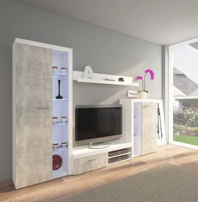 Produktbild von Tkmoebel Möbel, Wohnwand, Rumba Anbauwand, Wohnkombination, Breite 270 cm,Hellbeton/Weiß
