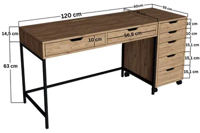 Image de Bureau détude Table de travail en bois MDF mélaminé pin atlantique 160 x 55 x 77,4 cm