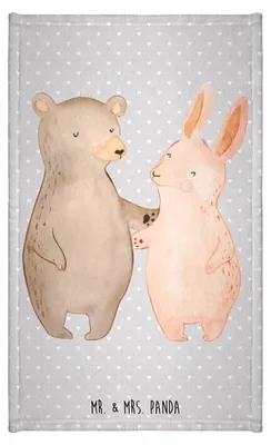 Produktbild von Mr. & Mrs. Panda Handtuch Bär und Hase Umarmen - Grau Pastell - Geschenk, Freundin, Best Friends, Frotteetuch, gäste wc, für Immer, baumwolle, frottee gästehandtuch