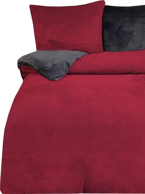 Produktbild von Teddy Plüsch Bettwäsche 135x200 cm Winter Uni bordeaux anthrazit Flausch Fleece