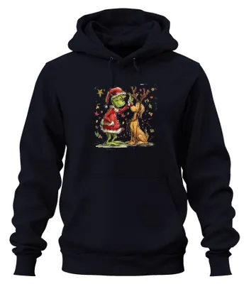 Immagine prodotto di Felpa con cappuccio a tema Grinch, con immagine di un cane, Natale, renna, divertente, ideale come regalo, colore blu navy, taglia 3XL