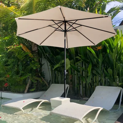 Image de Puluomis Parasol Parasol de balcon Parasol de plage Parasol de marché Ø290cm Inclinable Parasol de jardin Parasol de terrasse Protection solaire Beige