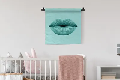 Produktbild von MuchoWow® Wandteppich Wandbehang Lippen - Pastell - Blau 60x60 cm Tapisserie Dekoration Wandtuch - Dekorationen - Wand Decke