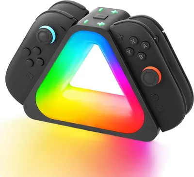 Image de ZELURXX Station de charge Joy-Con pour Switch 2, Chargeur rapide 4 ports avec lumière RGB, Indicateur de charge LED, Compact et sûr, Noir