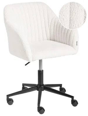 Obrázek produktu pro BELIANI Otočná kancelářská židle krémově bílá buklé čalounění výškově nastavitelný čalouněný opěrák glamour styl
