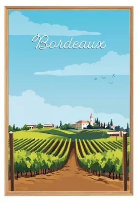 Image de Tableau mural encadré illustration vignes Bordeaux 65x97 cm, Tableau mural moderne pour décoration intérieure