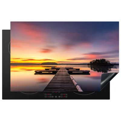 Produktbild von KitchenYeah© Herdabdeckplatte Steg - Sonnenuntergang - Wasser - Meer - Spiegelung , 81x52cm, Küche Deko, Glaskeramikkochfeld Herdabdeckung, Abdeckplatte fùr Kochfeld