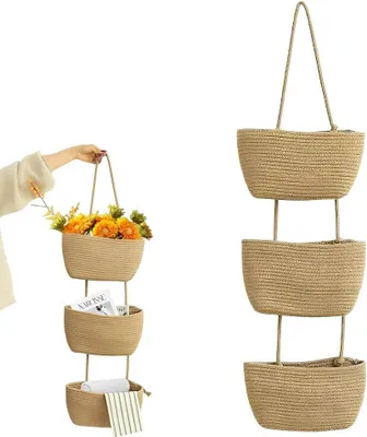 Produktbild von Hangorganizer mit 3 Ebenen, Baumwollseil, Türmontage, Aufbewahrung für Zuhause
