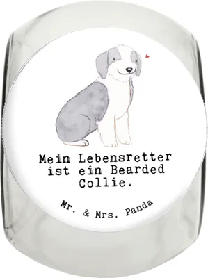 Produktbild von Mr. & Mrs. Panda Dose Bearded Collie Lebensretter L 870ml - Weiß - Geschenk, Britischer Hütehund, Keksdose, Aufbewahrungsdose, Vorratsglas, Glasdose, Bonbonglas