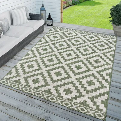 Produktbild von TT Home In-& Outdoorteppich Wetterfest Terrasse Geometrisches Rauten Boho Skandi Design Größe 80x150 cm