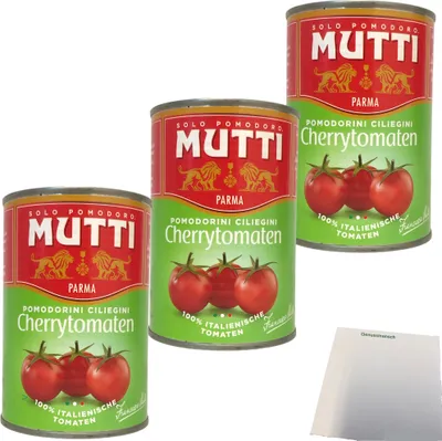Produktbild von Mutti Pomodorini Cherrytomaten 3er Pack (3x400g Dose) + usy Block