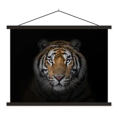 Produktbild von MuchoWow® Textilposter Tiger - Wildtiere - Porträt - Schwarz - Tiere 150x113 cm mit schwarzem Rahmen - Wohnzimmer