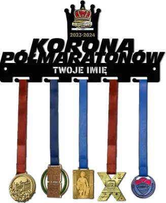 Zdjęcie produktu dla Wieszak na medale KORONA PÓŁMARATONÓW twoje imię dowolny tekst 283.3
