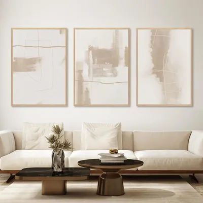 Image de Elzusha - Décoration murale abstraite sur toile, beige et blanc, 16x24 pouces