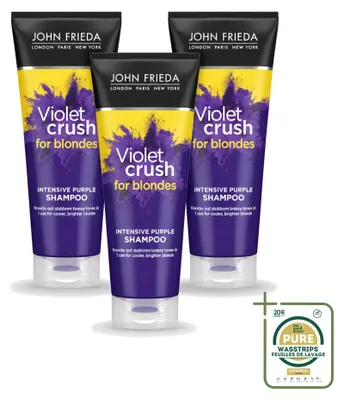 Immagine prodotto di 3 confezioni di shampoo viola intensivo Sheer Blonde Violet Crush di John Frieda - 250 ml ciascuna - confezione da 3 pezzi