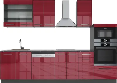 Zdjęcie produktu dla Aneks kuchenny Vicco Fame-Line Bordowy wysoki połysk/antracyt 300 cm z wysoką szafką, bez blatu, Model 35796