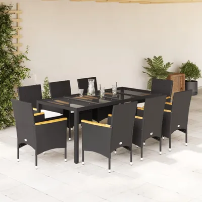 Image de Maison Exclusive - Ensemble à manger de jardin et coussins 9 pcs noir rotin verre
